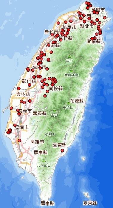 open new window,Distribution map of place names for "shares" settlements in Taiwan